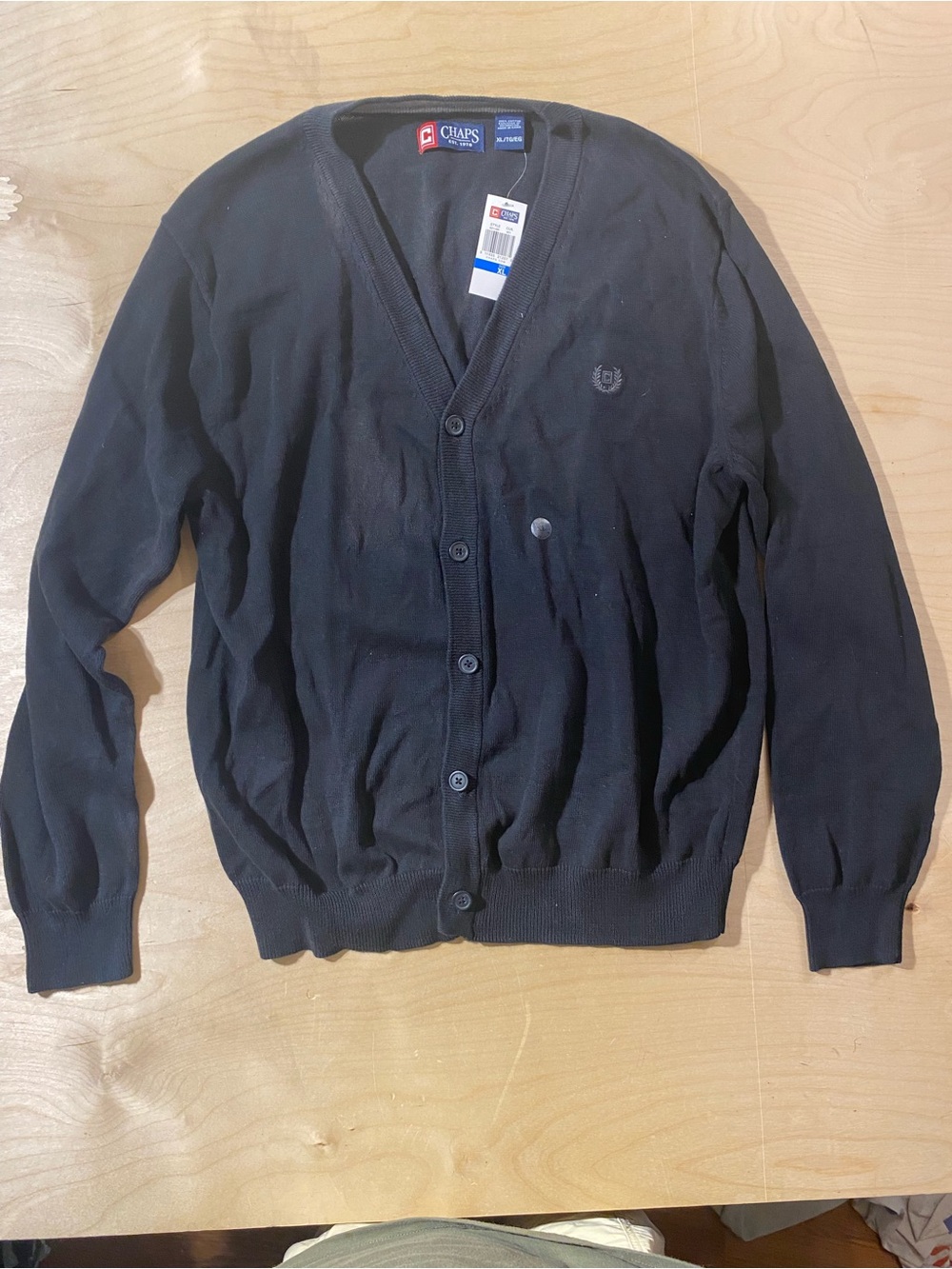 Chaps Men's Black V-Neck Button Cardigan Sweater XL (SW)